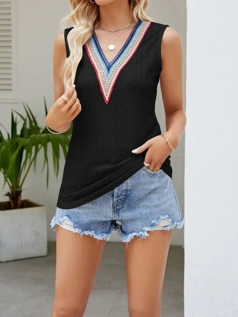 Classic Eyelet V-Neck Tank