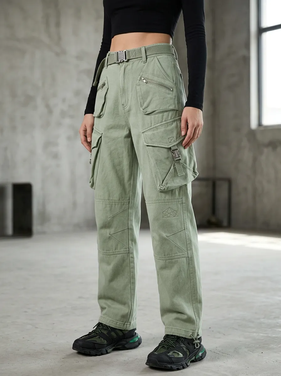 Core Geometric Pattern Multi Pocket Essential Women's Multi Pocket Cargo Pants