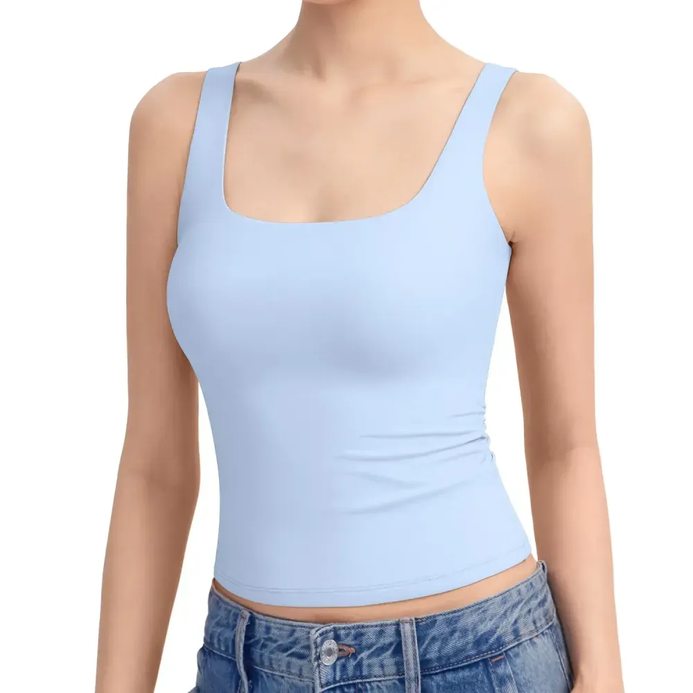 Women Square Neck Double Lined Sleeveless Tank Top
