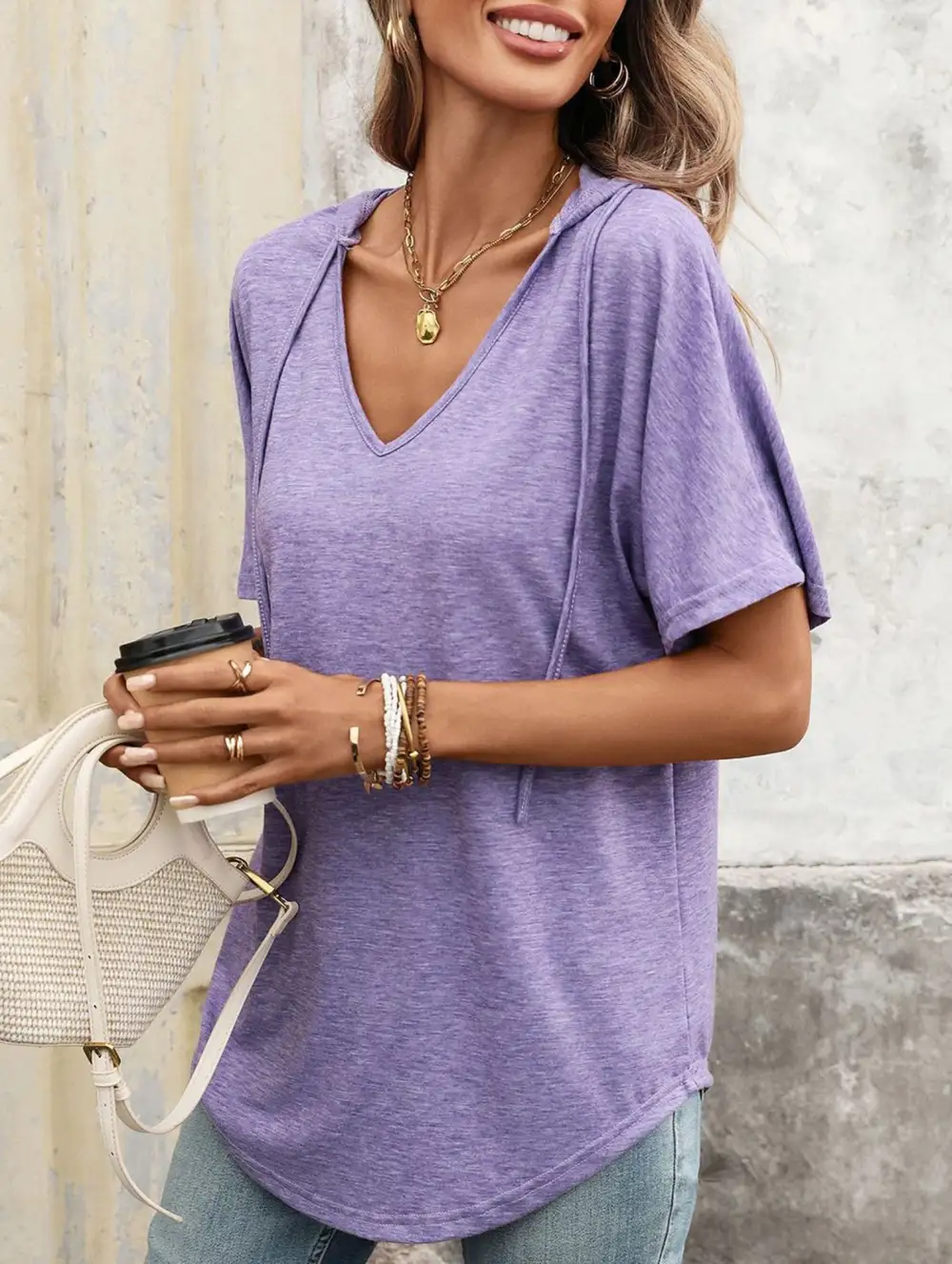 V Neck Loose Short Sleeve Tee