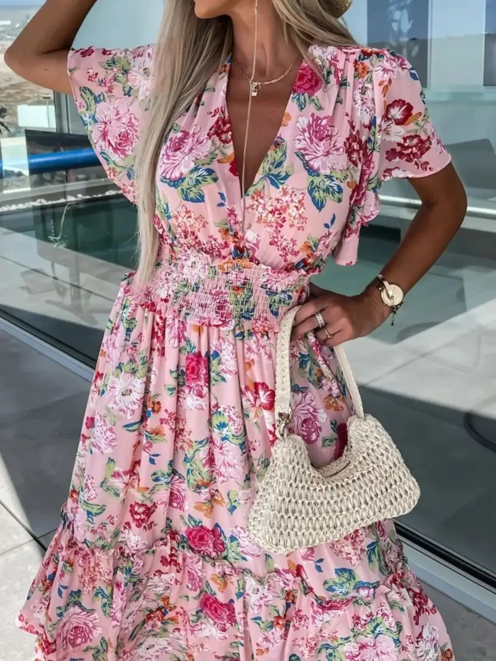 Floral Printed Maxi Tie Detail Dress