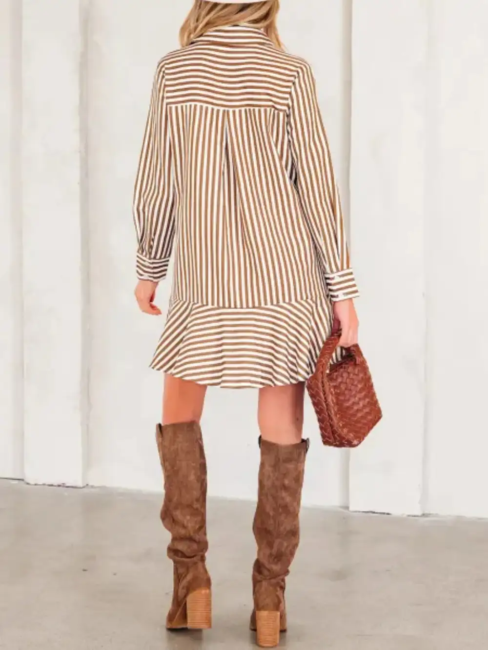 Striped Ruffle Shirt Dress