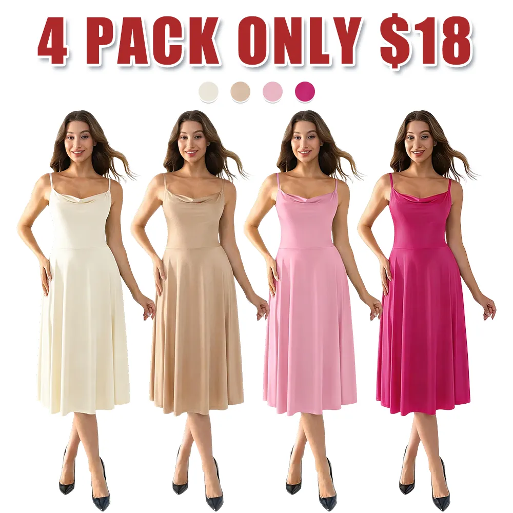 Satin Midi Slip Dress with Cowl Neck and Flared Hem
