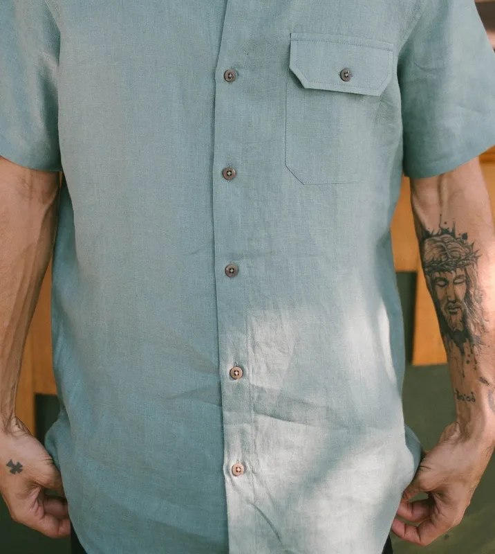 Sage Green Short Sleeve Linen Shirt