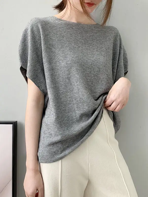 Off Shoulder Half Sleeve Relaxed Fit Pullover Sweater