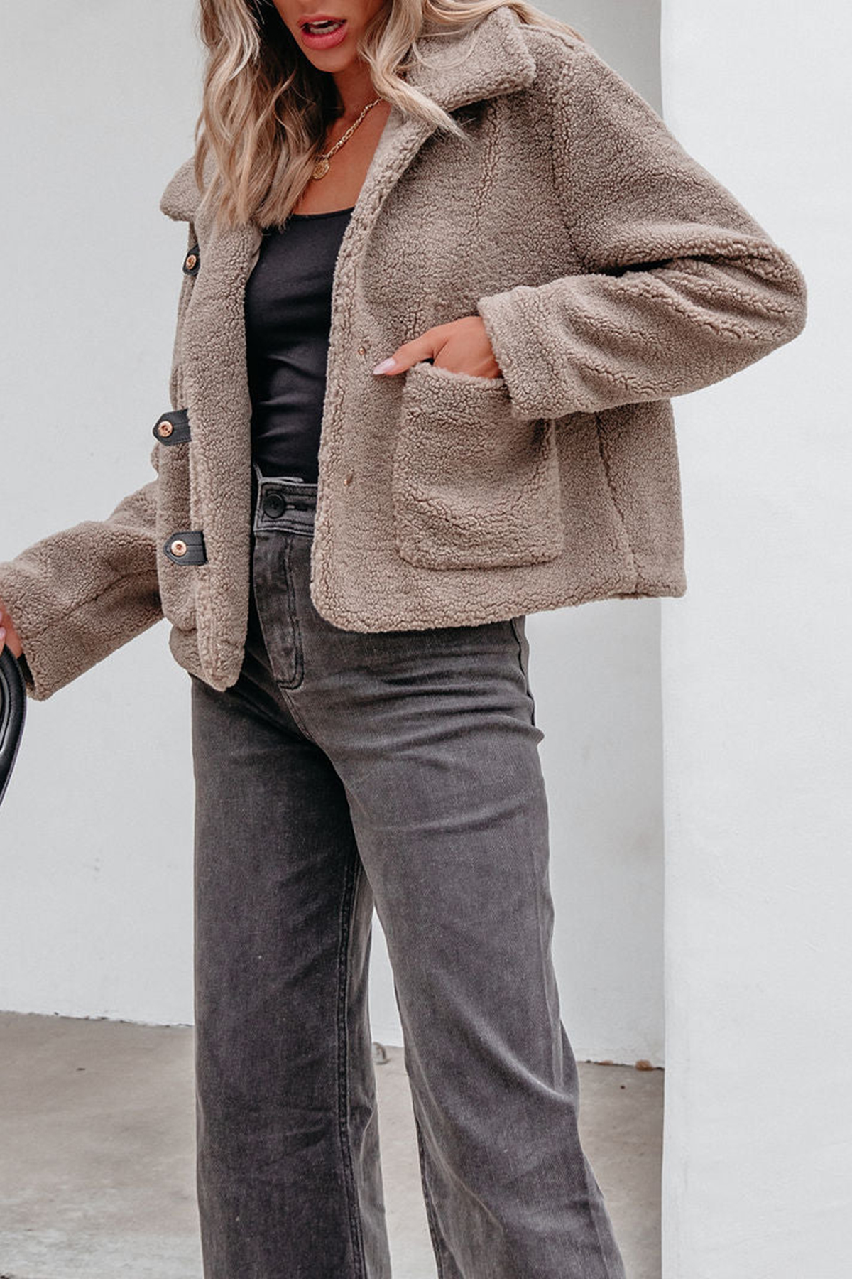 Mocha Sherpa Button Up Jacket