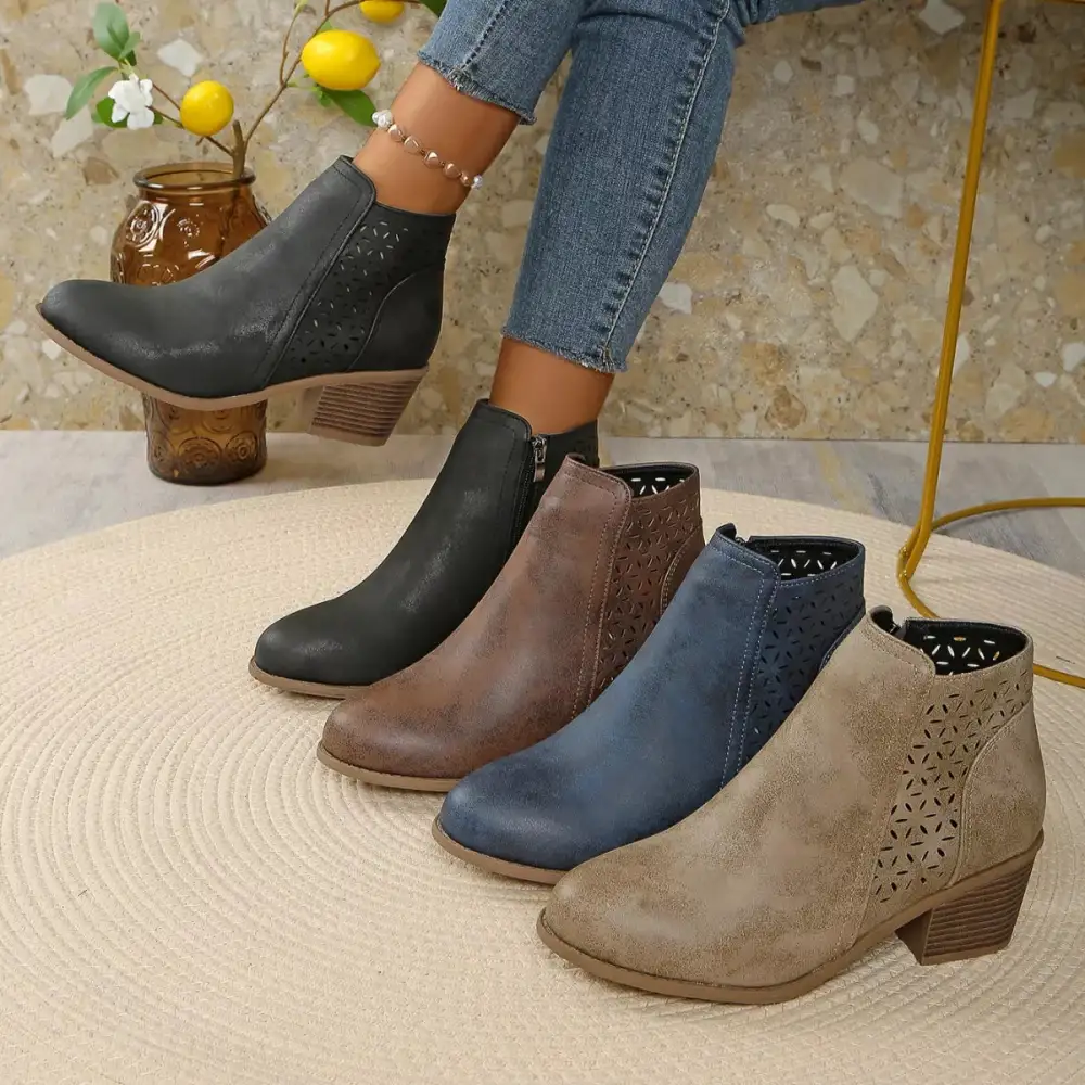 Casual Point Toe Block Heels Boots