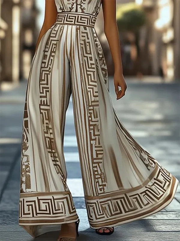 Mouwloze Jumpsuits Met Halterhals En Wijde Pijpen Print