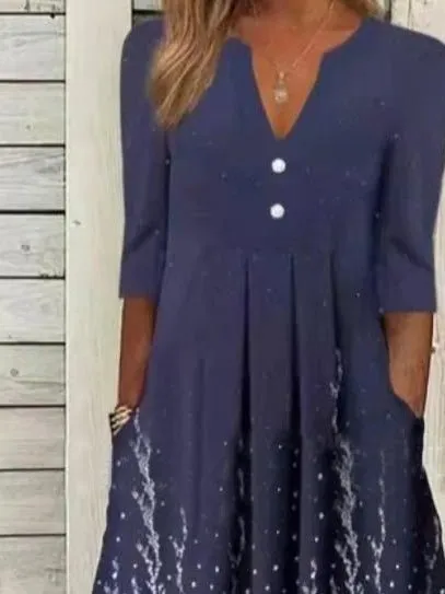 Women's Dresses Printed V-Neck Mid Sleeve Pocket Dress