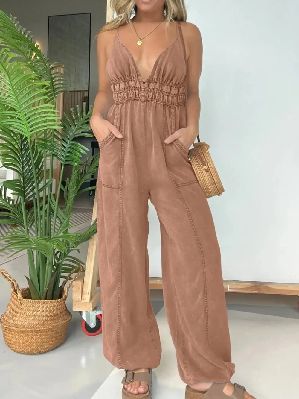 Plus Size Wide Leg Spaghetti Strap Accessory
