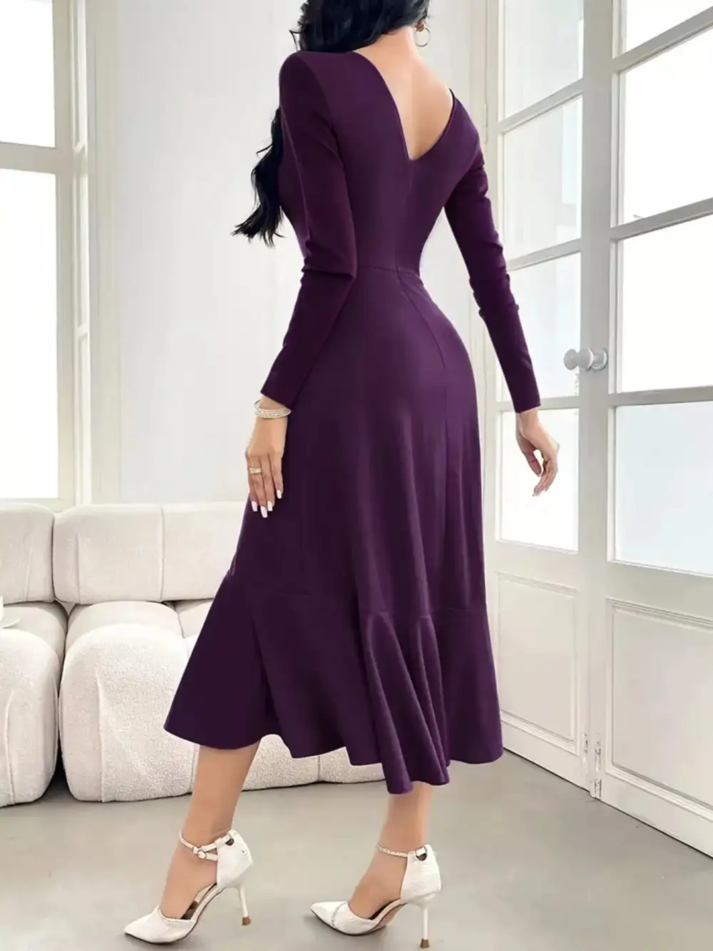 Ruffle Long Sleeve Midi Dress