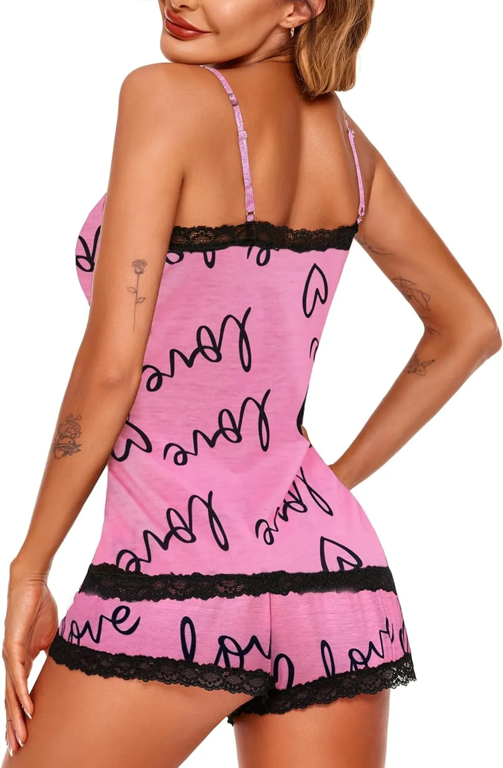 Women Cami Pajama Set Modal Sleepwear Lace Trim Short PJ Set with Shorts
