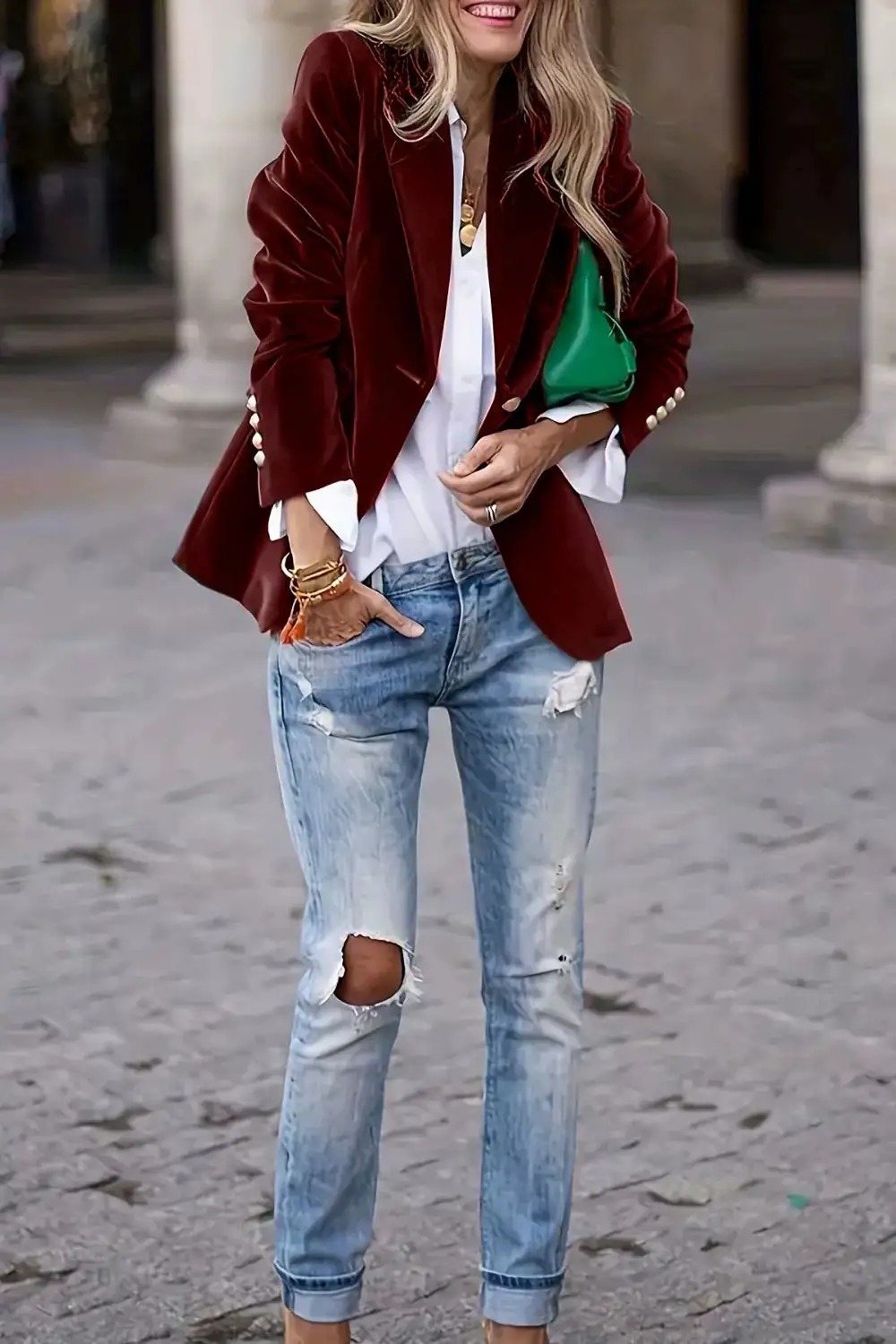 Modern Single-Button Lapel-Collar Blazer
