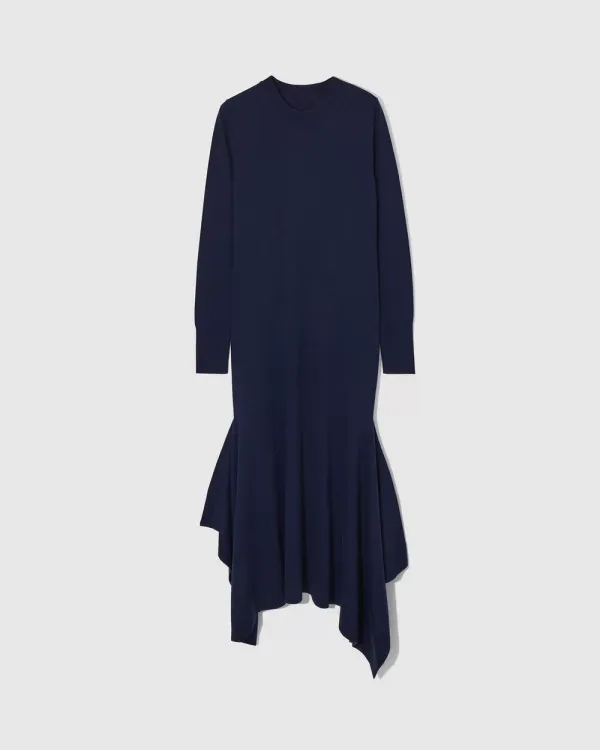 Navy Blue Wool Midi Dress