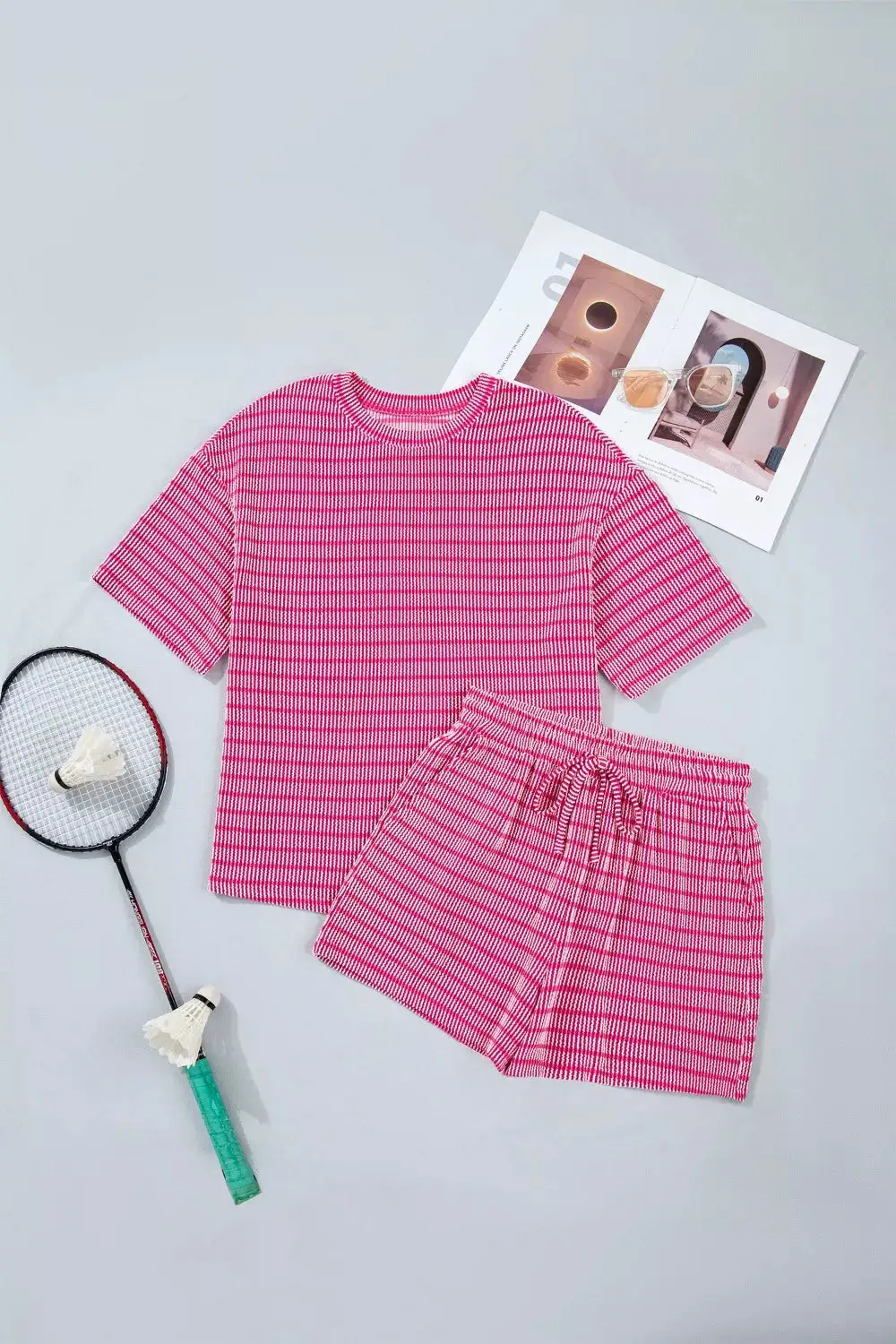 Stripe Raised Rib Loose Drawstring Elastic Set