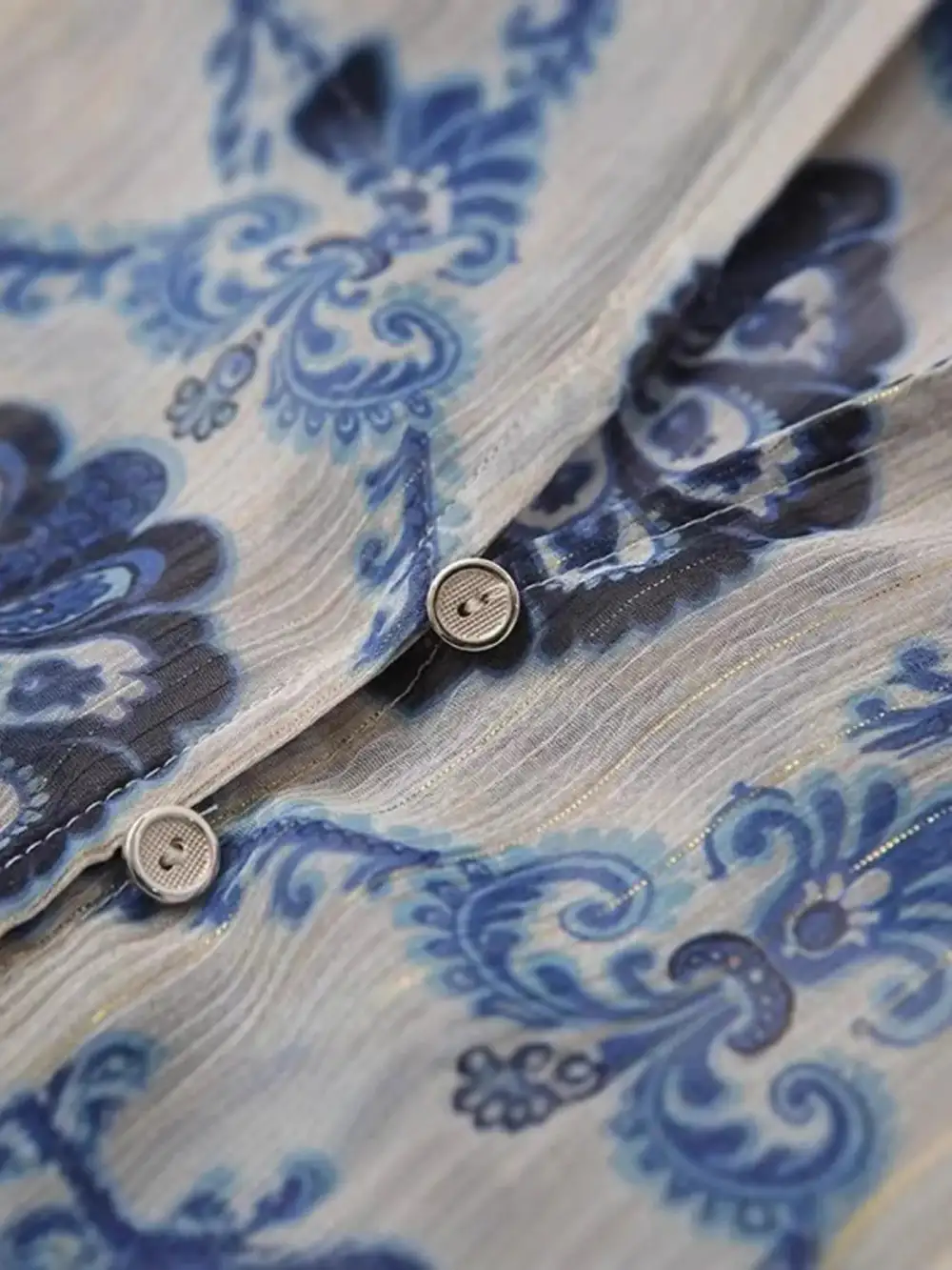 Printed Button Front Long Sleeve Dress Casual
