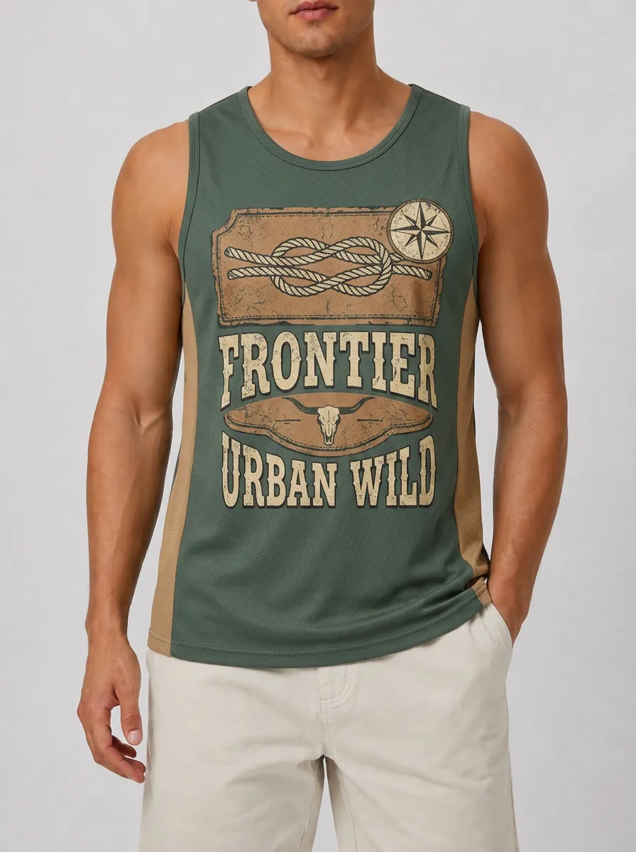 Men's Western Frontier Urban Wild Compass Rope Printed Tank Top