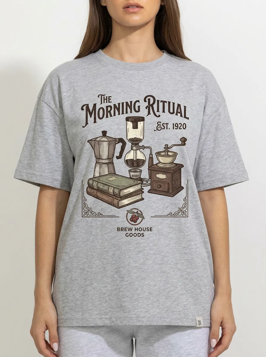 Unisex Coffee Lover Morning Ritual Books Printed T-shirt