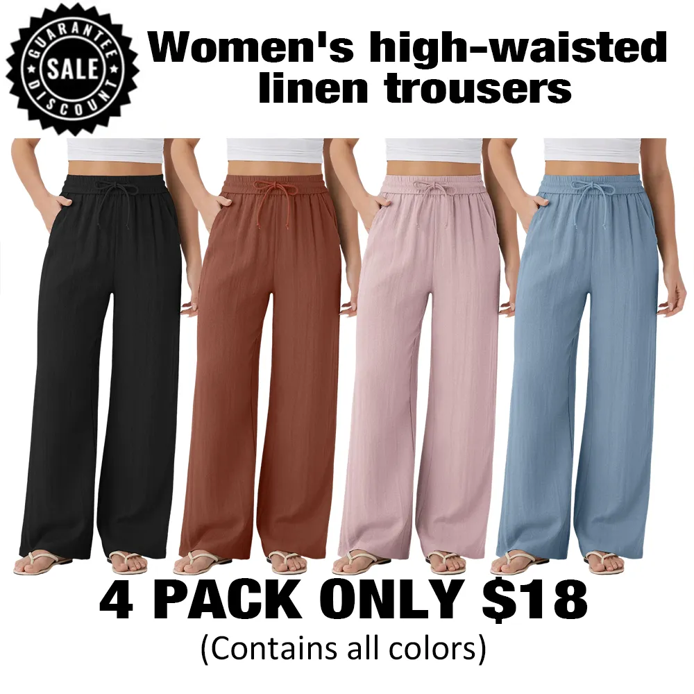 🔥Last Day: 14-Pack Only $35 🔥Women'S High-Waisted Linen Trousers