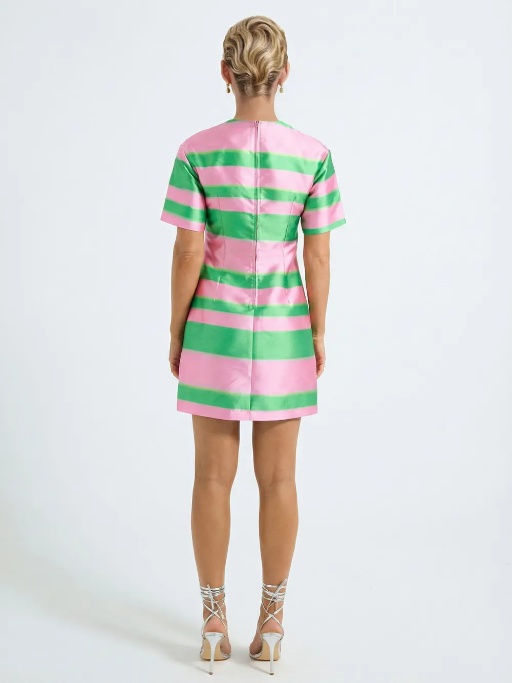 Brushstroke Striped Short Sleeve Loose Mini Dress