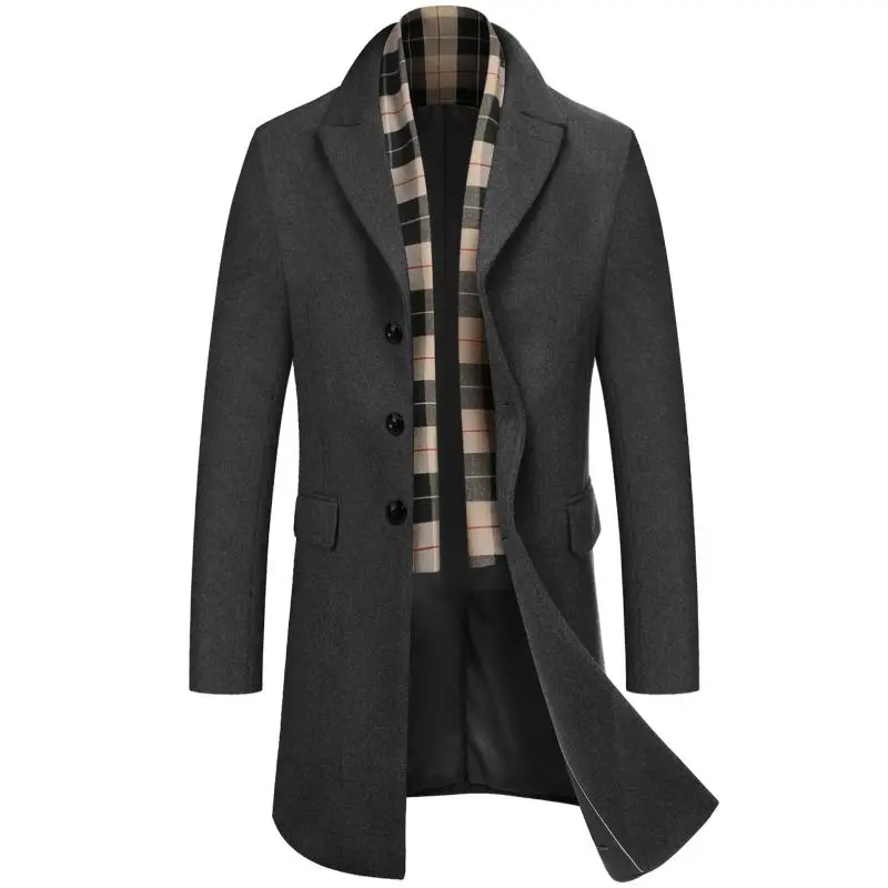 Men's Wool Blend Coat with Detachable Plaid Scarf Classic Warmth. Smart Design. Timeless Winter Style.