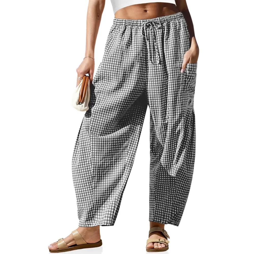 Women's Wide Leg Gingham Striped Plaid Pants