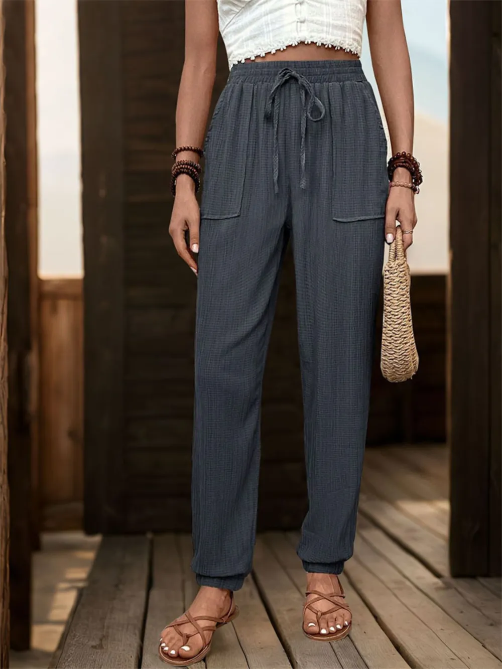 High-Waist Pocketed Jogger Pants