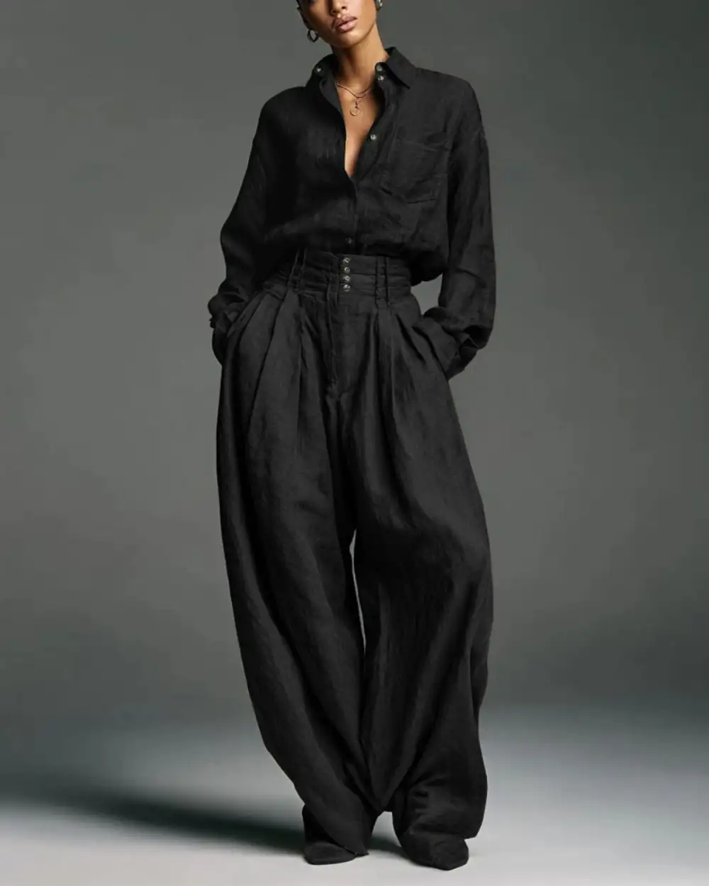 Vintage Relaxed Cardigan and High-Waisted Set