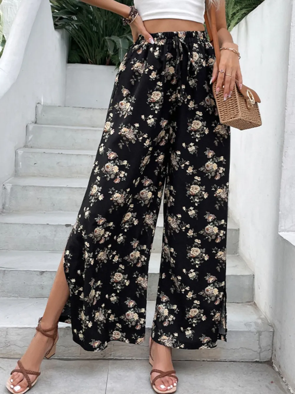Wide Leg Floral Pants