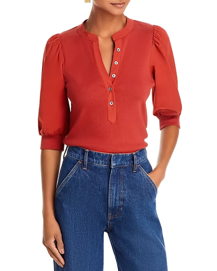 V-Neck Button Front Top