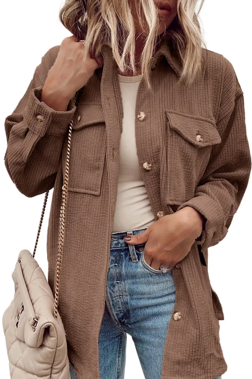 Corduroy Pocket Flap Pocket Shacket