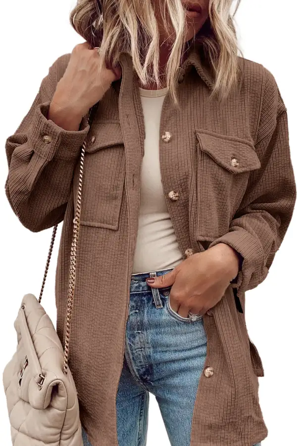 Corduroy Pocket Flap Pocket Shacket