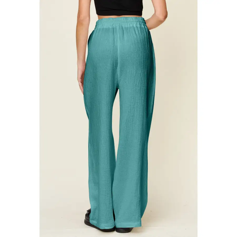 Full Size Texture Drawstring Wide Leg Pants