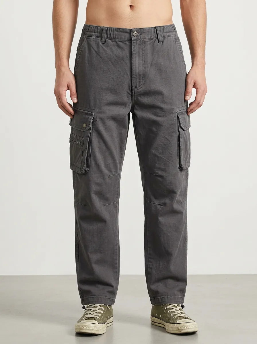 Men's Casual Outdoor Multi-Pocket Grey Cargo Pants