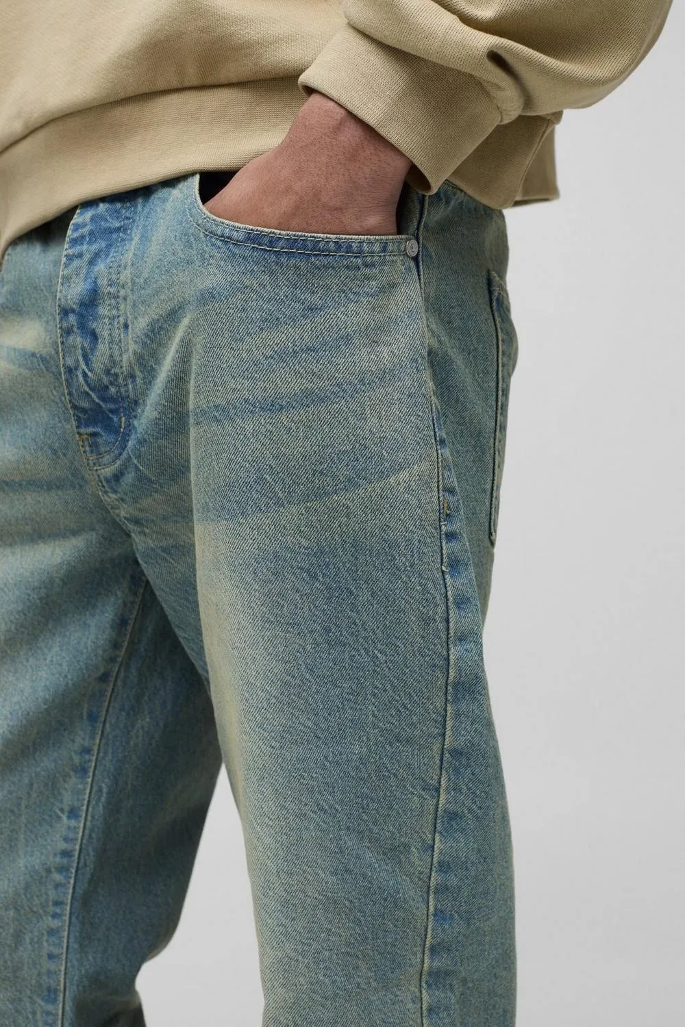 Antique Blue Relaxed Flared Rigid Washed Jeans