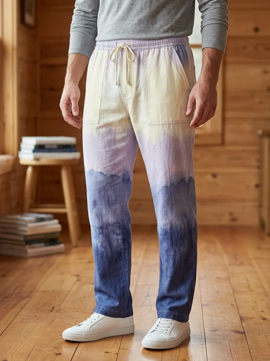 Men's Casual Style Ombre Gradient Printed Drawstring Pants