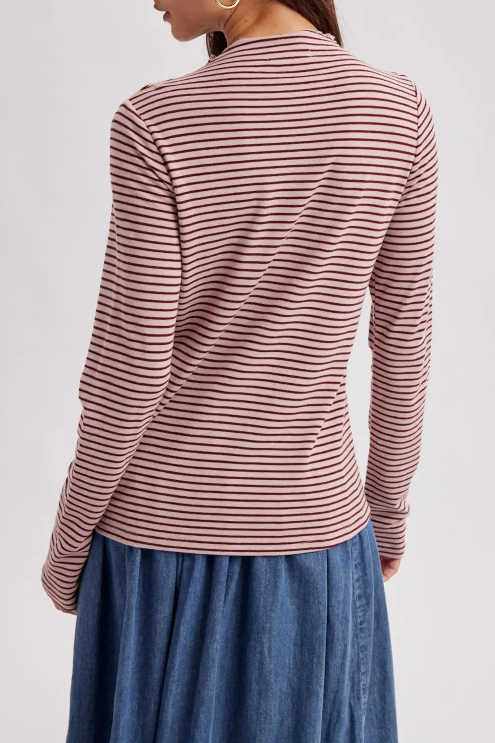 Striped Mock Neck Long Sleeve Relaxed Sweater