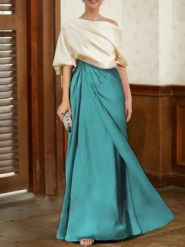Half Pleated Maxi Dress