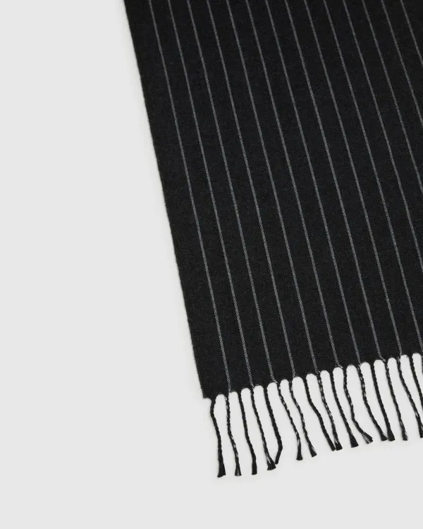 Black With White Striped Fringed Scarf