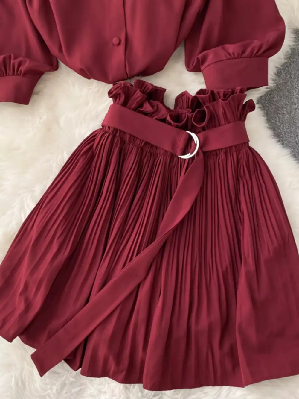Puff Sleeve Pleated Coordinated Set