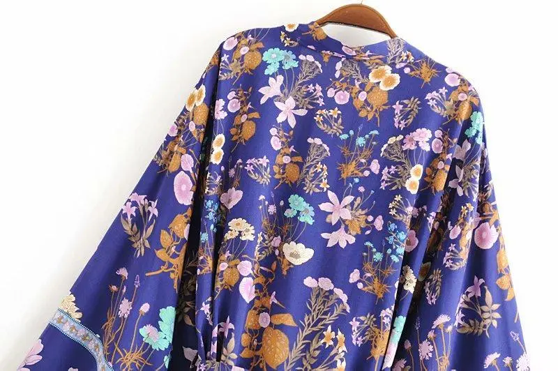 Floral Print Bat Sleeve Kimono Dress