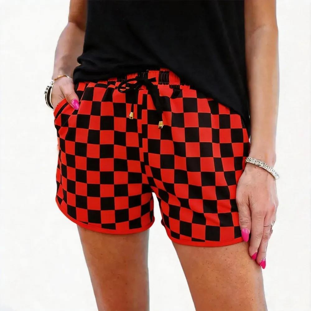 Women's Plaid Drawstring Elastic Waist Casual Shorts