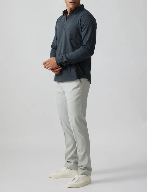 Charcoal Cotton Jersey Button-Up Shirt