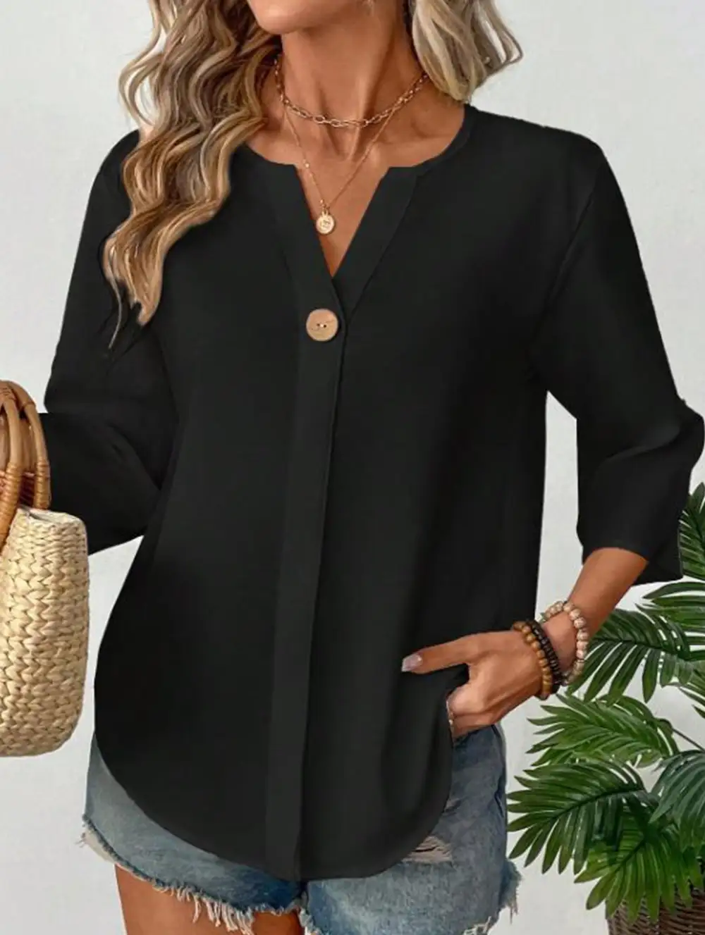 Linen V Neck Button Shirt