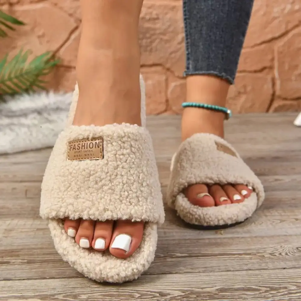 Fuzzy Open Toe Slippers