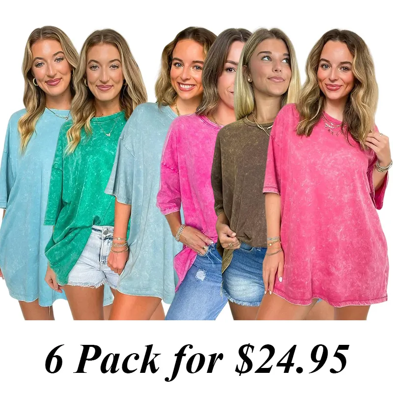 6PACK-Mineral Wash Oversized Top - BACK IN STOCK