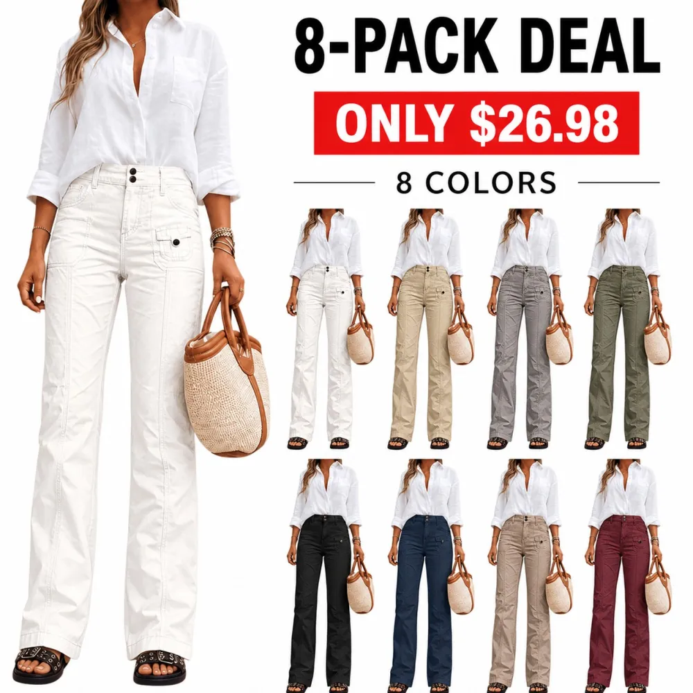 Women's Seam Front Patch Pocket Mid Rise Straight Leg Pants
