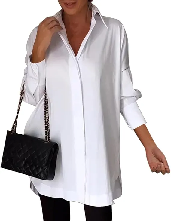 5PACK-Solid Color Irregular Side Long Sleeve Shirt