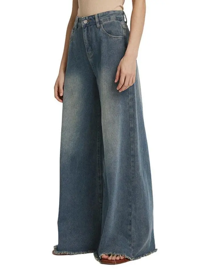 Vintage Frayed Wide Leg Boyfriend Jeans