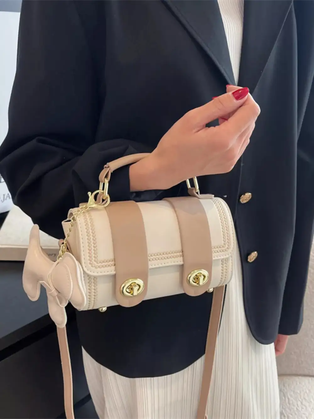 Leather Crossbody Bag with Charm